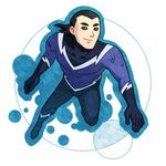  1boy aqua_lad aqualad aquaman_(series) black_eyes black_hair bodysuit dc_comics deeeeco full_body garth lowres male male_focus smile solo superhero swimming teen_titans 