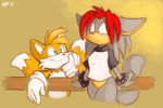  animal_ears anthro blue_eyes blush canine fox hybrid kayla-na male mammal miles_prower multiple_tails sega sonic_(series) wolf 