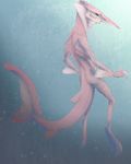  anthro blue_background fish goblin_shark hands long_tail male marine marone pink_body plain_background sea shark solo swimming underwater water 