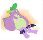  baby_dragon back_breaker crushing dark_hair dragon equine fangs female feral friendship_is_magic fur hair horn horse male mammal morbidly_obese multi-colored_hair my_little_pony my_spine overweight plain_background pony purple_eyes purple_fur purple_scales samael scalie sitting spike spike_(mlp) twilight_sparkle_(mlp) unicorn 