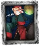  blonde_hair blue_eyes hat jiangshi kagamine_len male_focus moon ofuda open_mouth picture_frame solo tama_(songe) vocaloid 