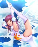  1girl cloud fingerless_gloves flexible gloves kaleido_star leg_up naegino_sora r-wade smile wings 