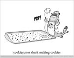  apron black_and_white cookie cookie_cutter_shark cookie_dough cookiecutter_shark english_text fish greyscale humor marine monochrome onomatopoeia open_mouth plain_background pun shark sharp_teeth teeth text web_address white_background 