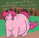  big_butt butt cutie_mark dialog dialogue english_text equine female feral friendship_is_magic fur guh! hair horse mammal morbidly_obese my_little_pony overweight panting pink_fur pink_hair pink_skin pinkie_pie_(mlp) pony possible_pain solo sweat text thick_legs 