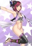  alternate_costume areola_slip areolae armpits asymmetrical_clothes bare_shoulders bottomless breasts brown_eyes cleavage cosplay elbow_gloves fingerless_gloves gloves hair_ornament hosokawa_gracia jewelry kansuke medium_breasts musou_orochi necklace pink_hair sandals scarf sengoku_musou short_hair single_elbow_glove single_glove single_thighhigh solo thighhighs 
