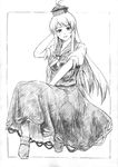  greyscale hat kamishirasawa_keine long_hair looking_at_viewer monochrome smile solo touhou traditional_media vent_arbre 