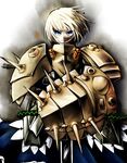  1girl armor armored_dress blonde_hair blue_eyes highres looking_at_viewer phalanx_(sekaiju) sekaiju_no_meikyuu sekaiju_no_meikyuu_3 serious shield solo spikes 