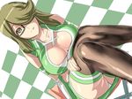  bad_id bad_pixiv_id bare_shoulders black_legwear breasts brown_eyes brown_hair chousoku_henkei_gyrozetter cleavage crossed_legs detached_sleeves dodai_shouji glasses hair_over_one_eye highres large_breasts light_smile long_hair panties pantyshot pantyshot_(sitting) race_queen shoudou_kotoha sitting solo thighhighs underwear 