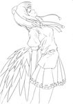  absurdres closed_eyes greyscale highres lineart monochrome shameimaru_aya smile solo touhou vent_arbre wings 