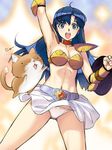  armor asou_yuuko belt bikini blue_eyes blue_hair character_request midriff mugen_senshi_valis navel non-web_source panties solo swimsuit underwear upskirt valis white_panties 