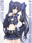  :d armpits bad_id bad_pixiv_id black_hair bow breasts character_name copyright_name detached_sleeves ears hair_bow hair_ornament hand_on_hip highres kagura_ittou kami_jigen_game_neptune_v long_hair medium_breasts midriff navel neptune_(series) noire open_mouth red_eyes smile solo twintails very_long_hair 