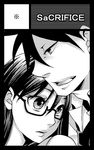  1girl akutabe black_border border circle_cut glasses greyscale monochrome sakuma_rinko yondemasu_yo_azazel-san. 