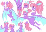  absurd_res anthro bat breasts butt digital_media_(artwork) fangs featureless_breasts female hair hi_res mammal multiple_poses norithecat nude pink_hair pose purple_body rear_view simple_background solo white_background 