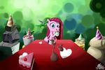  alice_in_wonderland alligator blue_eyes cake cup equine female feral food friendship_is_magic gummy_(mlp) hair horse madame_le_floure_(mlp) mammal mr_turnips_(mlp) my_little_pony otlstory parody pink_hair pinkamena_(mlp) pinkie_pie_(mlp) pony purple_eyes reptile rockey_(mlp) rocky_(mlp) scalie sir_lintcelot_(mlp) 