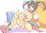  1girl blue_eyes bracelet breasts brown_hair drink happy jewelry large_breasts lots_of_jewelry milk minori_(senran_kagura) senran_kagura senran_kagura_(series) senran_kagura_shinovi_versus solo tashiromotoi twintails 