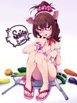  animal_ears anklet asparagus bad_id bad_pixiv_id bikini breasts brown_eyes brown_hair carrot covered_nipples cucumber eggplant fake_animal_ears fake_tail feet fork front-tie_top glasses jewelry knife long_hair looking_at_viewer original pig pig_ears pink-framed_eyewear ponytail saitou_teikoku sandals shiny shiny_skin sitting small_breasts solo swimsuit tail toenail_polish toes 