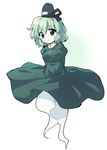  arms_behind_back asyura7 bad_id bad_pixiv_id dress ghost ghost_tail green_dress green_eyes green_hair hat head_tilt jitome long_sleeves looking_at_viewer short_hair soga_no_tojiko solo tate_eboshi touhou 