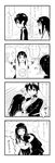  1girl :d black_hair chitanda_eru comic finishing_move gakuran gochou_(atemonai_heya) greyscale hime_cut hyouka judo long_hair monochrome open_mouth oreki_houtarou pun road_sign school_uniform serafuku short_hair sign smile spit_take spitting stop_sign translated tree_costume 