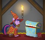  beard book carpet closetbrony2 clothing discworld equine facial_hair female feral fire friendship_is_magic hat hi_res horn luggage mammal my_little_pony solo torch twilight_sparkle_(mlp) unicorn 