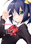  bad_id bad_pixiv_id black_hair blue_eyes chuunibyou_demo_koi_ga_shitai! eyepatch moyuru one_side_up school_uniform short_hair solo takanashi_rikka v_over_eye 