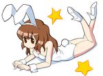  animal_ears ass bare_legs brown_eyes brown_hair bunny_ears bunny_tail bunnysuit fake_animal_ears ichijou long_hair lying mirakichi on_stomach pani_poni_dash! solo star tail wrist_cuffs 