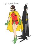  barnaby_brooks_jr batman batman_(cosplay) batman_(series) cape cosplay dc_comics domino_mask green_shoes kaburagi_t_kotetsu male male_focus mask multiple_boys pixie_boots robin_(cosplay) robin_(dc) shoes tiger_&amp;_bunny 