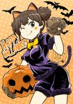  &gt;:) ;) ;q animal_ears brown_hair c_(neta) cat_ears cat_paws halloween happy_halloween jack-o'-lantern k-on! one_eye_closed paw_pose paws pumpkin smile suzuki_jun tongue tongue_out v-shaped_eyebrows 