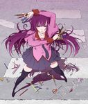  araragi_koyomi bakemonogatari black_legwear boxcutter character_doll crosswalk eraser frown highres long_hair monogatari_(series) pen pencil pleated_skirt school_uniform scissors senjougahara_hitagi skirt solo stapler thighhighs togisi_masamune triangle zettai_ryouiki 