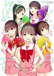  ariyasu_momoka bad_id bad_pixiv_id black_eyes black_hair blush bow brown_hair dress fan folding_fan hairband long_hair looking_at_viewer momoiro_clover_z momota_kanako multiple_girls open_mouth saikawa_yusa sasaki_ayaka short_hair smile takagi_reni tamai_shiori 