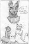  anubian_jackal anubis bast breasts canine cat comic deity dialog dialogue egyptian feline female gods_at_play group group_sex jackal lion male mammal nude rummy rummyhunny sekhmet sex smoke text threesome 