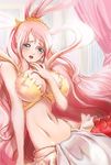  blue_eyes blush breasts hagoromo hair_ornament half_updo large_breasts long_hair looking_at_viewer mermaid monster_girl navel one_piece open_mouth pink_hair princess shawl shirahoshi solo uiuihatimitu very_long_hair 