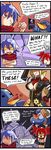  2girls 4koma comic crossed_arms disgaea etna eu03 laharl makai_senki_disgaea_3 multiple_girls prinny red_eyes red_hair salvatore_(disgaea) shaded_face silver_hair talking upper_body 