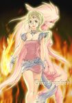  artist_request blonde_hair dual_persona final_fantasy final_fantasy_vi fire green_eyes long_hair monster_girl multiple_girls pink_hair pink_skin pointy_ears red_eyes tina_branford trance_tina_branford tunic 