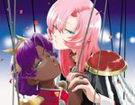  ak2 blue_eyes epaulettes glasses green_eyes himemiya_anthy holding_hands interlocked_fingers long_hair multiple_girls petals pink_hair purple_hair short_hair shoujo_kakumei_utena tenjou_utena 