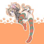  animal_ears ass bad_id bad_pixiv_id braid cat_paws light_brown_hair lynette_bishop multicolored multicolored_clothes multicolored_legwear panties paws pzk1 single_braid smile solo strike_witches striped striped_legwear tail thighhighs underwear world_witches_series 