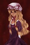  blonde_hair fori hair_ribbon hat long_hair purple_eyes ribbon solo touhou yakumo_yukari 