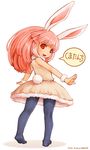  animal_ears bunny_ears bunny_tail kumatanchi long_hair looking_back outstretched_arms pantyhose pink_hair rabi-tan red_eyes shigatake solo spread_arms tail 