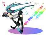  bad_id bad_pixiv_id bent_over detached_sleeves green_eyes green_hair hatsune_miku headphones long_hair nayu necktie salute skirt solo thighhighs translated twintails vocaloid zettai_ryouiki 