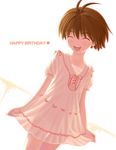  antenna_hair birthday brown_hair closed_eyes idolmaster idolmaster_(classic) idolmaster_1 kikuchi_makoto nekopuchi railing see-through see-through_silhouette short_hair silhouette smile solo 