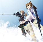  aihara_shouta aiming animal_ears anti-tank_rifle bad_id bad_pixiv_id boys_anti_tank_rifle day flying gun heavy_machine_gun lynette_bishop machine_gun miyafuji_yoshika multiple_girls open_mouth panties sky strike_witches striker_unit tail type_99_cannon underwear weapon world_witches_series 