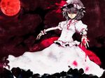  bat_wings blood fori hat moon red_eyes red_moon remilia_scarlet short_hair solo touhou wings wrist_cuffs 