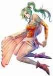  bad_id bad_pixiv_id cape damekinako detached_sleeves final_fantasy final_fantasy_vi green_eyes green_hair jewelry leotard necklace pantyhose ponytail solo thighs tina_branford 