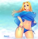  2006_fifa_world_cup bad_id bad_pixiv_id bikini blonde_hair blue_eyes italian italian_flag italy long_hair midriff navel original side-tie_bikini soccer solo swimsuit wet world_cup yoko_juusuke 