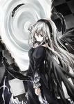 feathers kurokoeda long_hair mirror pale_skin rozen_maiden silver_hair solo suigintou wings 