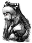  bangs expressionless from_side fujiwara_no_mokou greyscale laboto long_hair monochrome profile shaded_face simple_background solo touhou upper_body very_long_hair white_background 