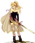  bare_shoulders blonde_hair boots cape final_fantasy final_fantasy_vi gumi_(nisoniso) solo sword thighhighs tina_branford weapon yellow_eyes zettai_ryouiki 