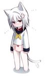  accelerator animal_ears cat_ears cat_tail chibi collar genderswap genderswap_(mtf) idora_(idola) kemonomimi_mode looking_at_viewer panties red_eyes school_uniform serafuku simple_background solo suzushina_yuriko tail tail_wagging to_aru_majutsu_no_index underwear white_background white_hair 