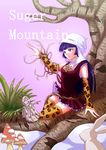  animal_print bangs blunt_bangs character_name detached_sleeves doll dress engrish hood jojo_no_kimyou_na_bouken kamiura leopard_print long_hair mushroom purple_eyes purple_hair ranguage short_dress sleeveless snow solo steel_ball_run sugar_mountain thighhighs tree zettai_ryouiki 