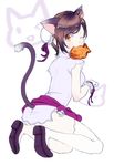  animal_ears brown_eyes brown_hair cat_ears cat_tail cosplay food kemonomimi_mode looking_back meiko mouth_hold one_eye_closed project_diva_(series) project_diva_extend shaomei_rin shaomei_rin_(cosplay) shining_(series) shining_hearts short_hair smile squatting tail tail_through_clothes taiyaki thighhighs ulon vocaloid wagashi wrist_cuffs 