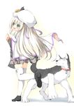  absurdres bad_id bad_pixiv_id blue_eyes dog from_behind hat highres little_busters! long_hair looking_back noumi_kudryavka school_uniform silver_hair strelka tabuchi_(tabuchisanchi) thighhighs 